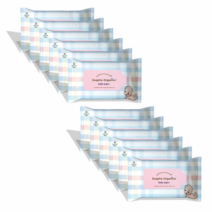 Baby Wipes Travel Pack of 20 Pulls (Combo pack of 12, 240 wipes)